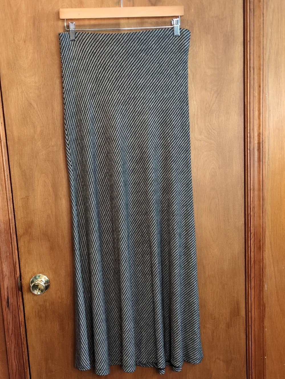 Joan Vass Studio Black and White Striped Jersey Maxi Skirt Size L